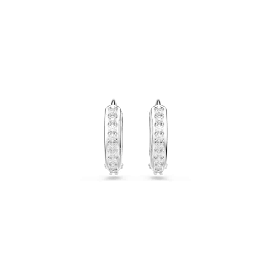Swarovski Matrix Hoop Earrings, Round Cut, White, Rhodium Plated -Swarovski