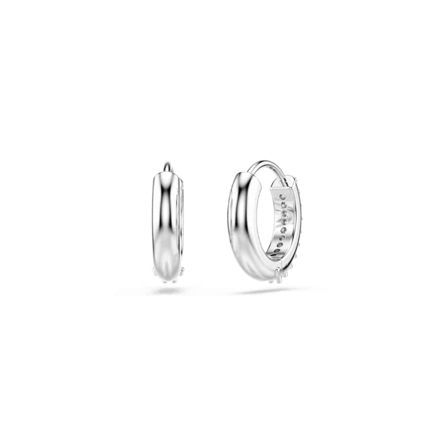 Swarovski Matrix Hoop Earrings, Round Cut, White, Rhodium Plated -Swarovski