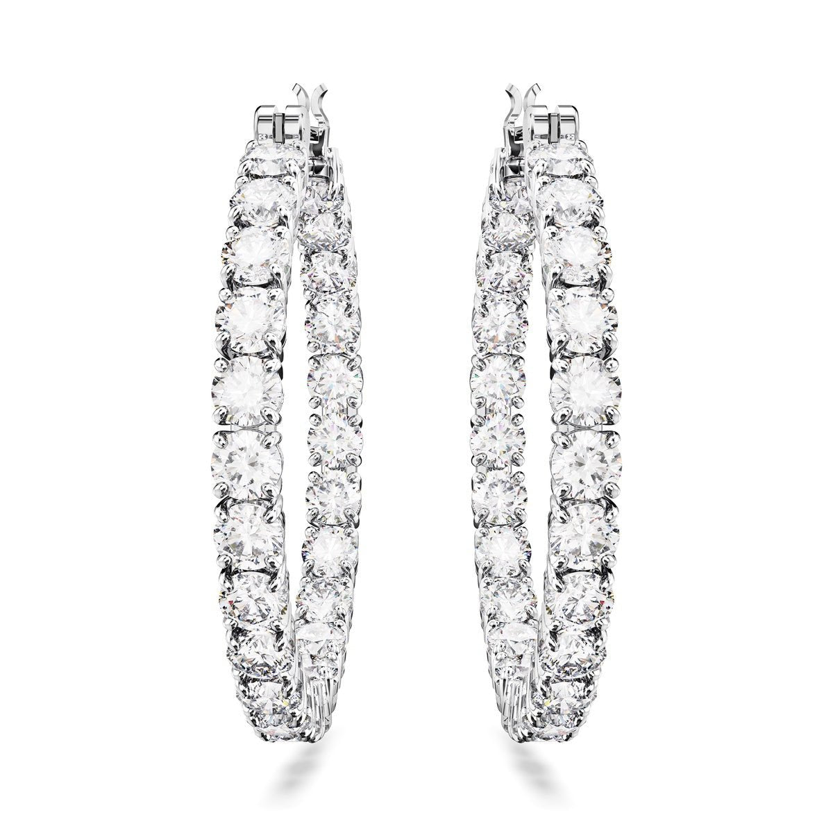 Swarovski Matrix Hoop Earrings Round Cut, White, Rhodium Plated -Swarovski