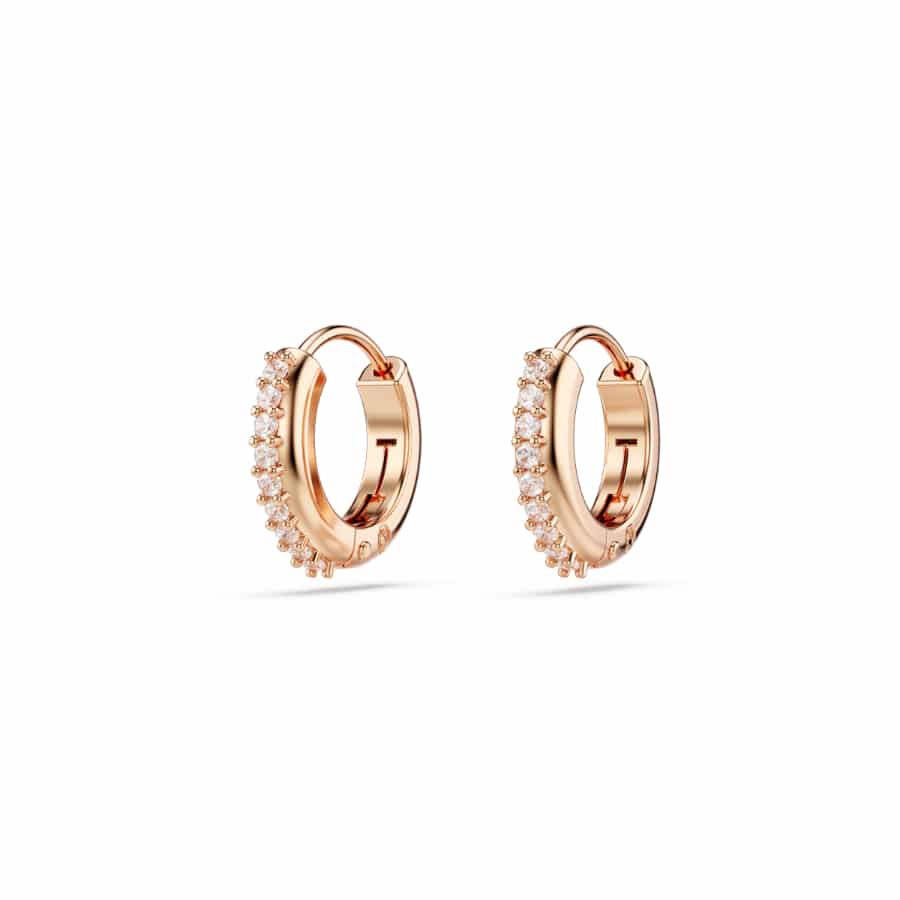 Swarovski Matrix Hoop Earrings, Round Cut, White, Rose Gold-Tone Plated -Swarovski
