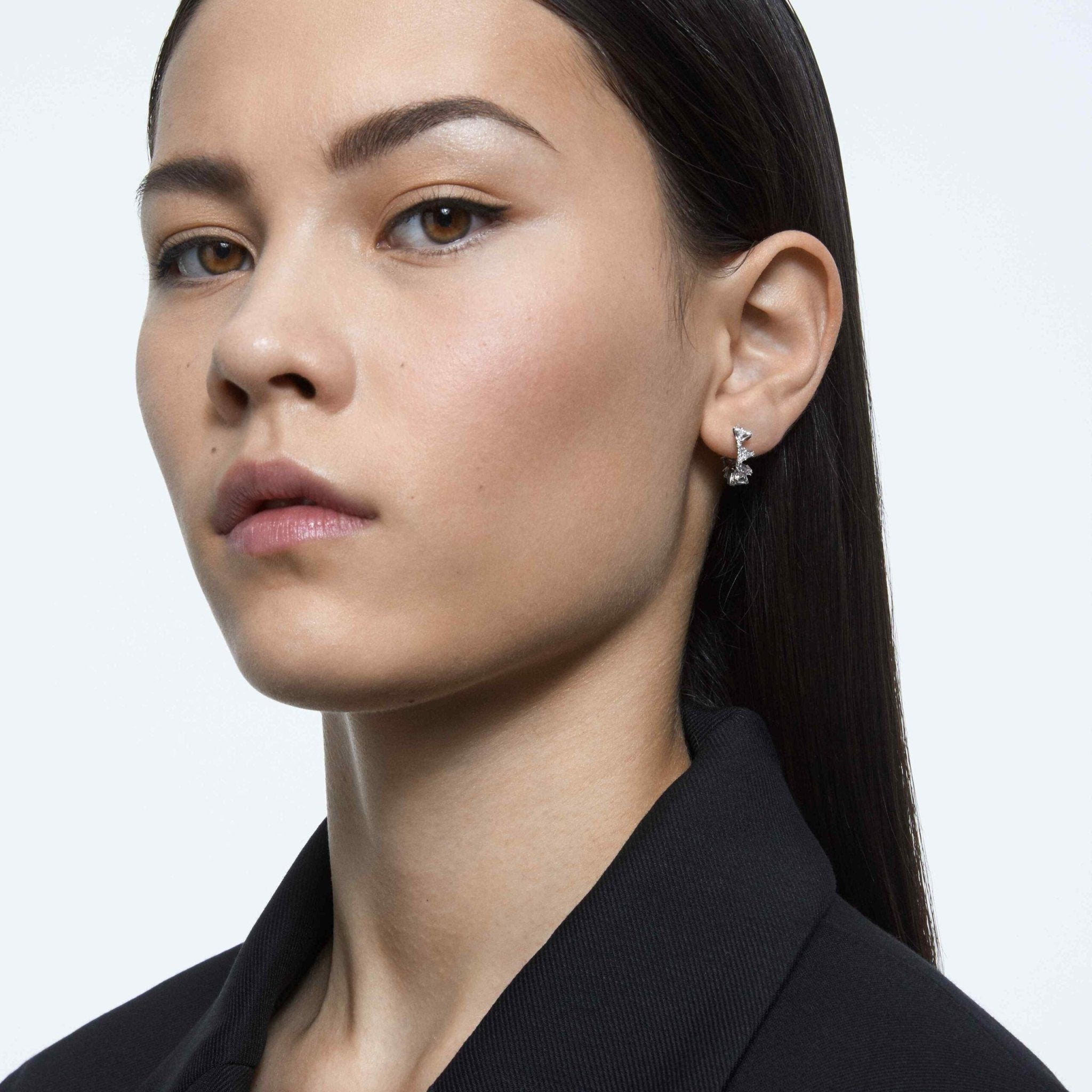 Swarovski Matrix hoop earrings White, Rhodium plated -Swarovski