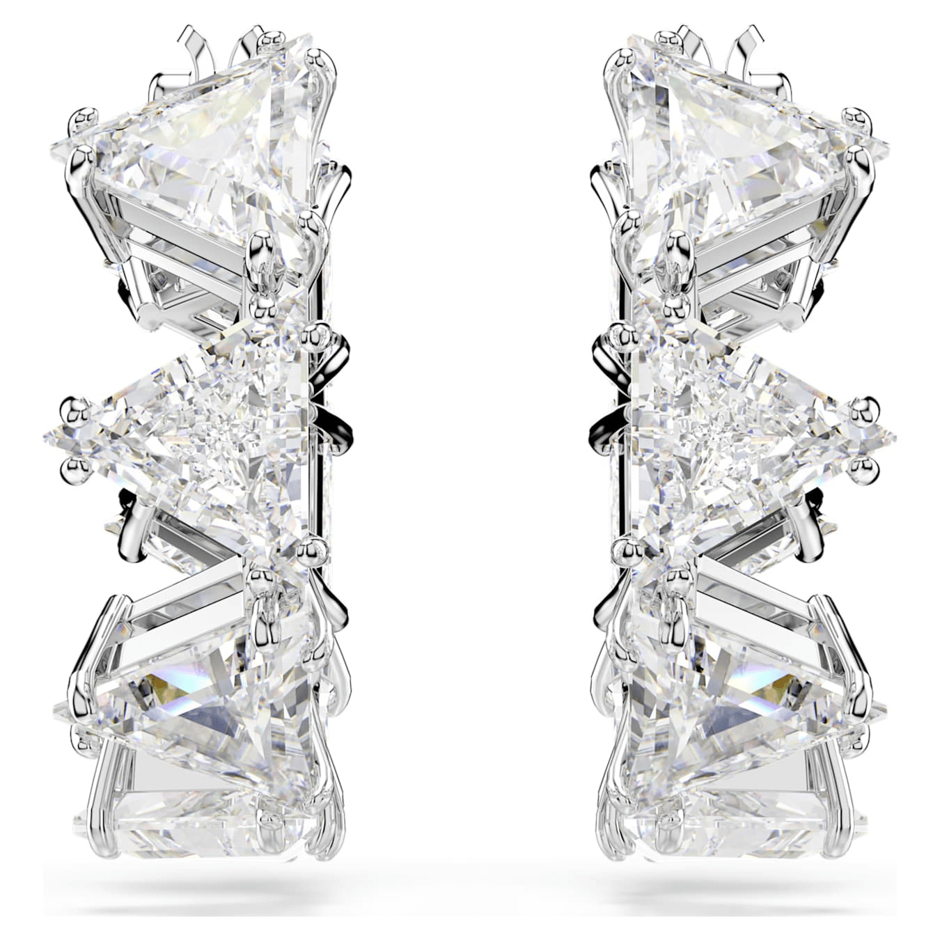 Swarovski Matrix hoop earrings White, Rhodium plated -Swarovski