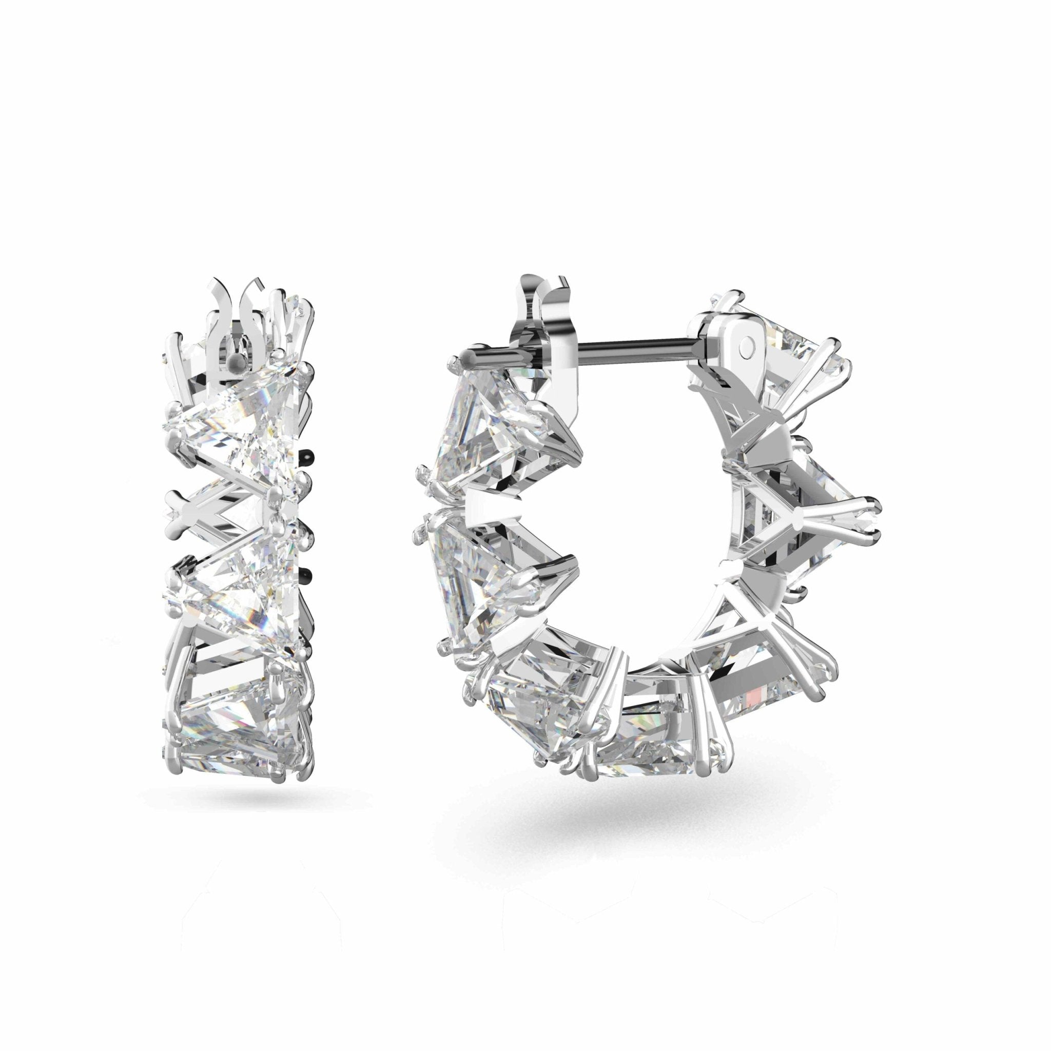 Swarovski Matrix hoop earrings White, Rhodium plated -Swarovski