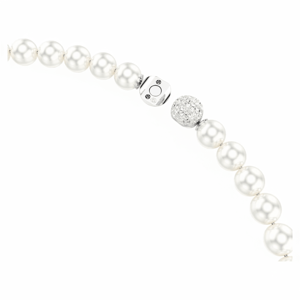 Swarovski Matrix Necklace, Crystal pearl, White, Rhodium plated -Swarovski
