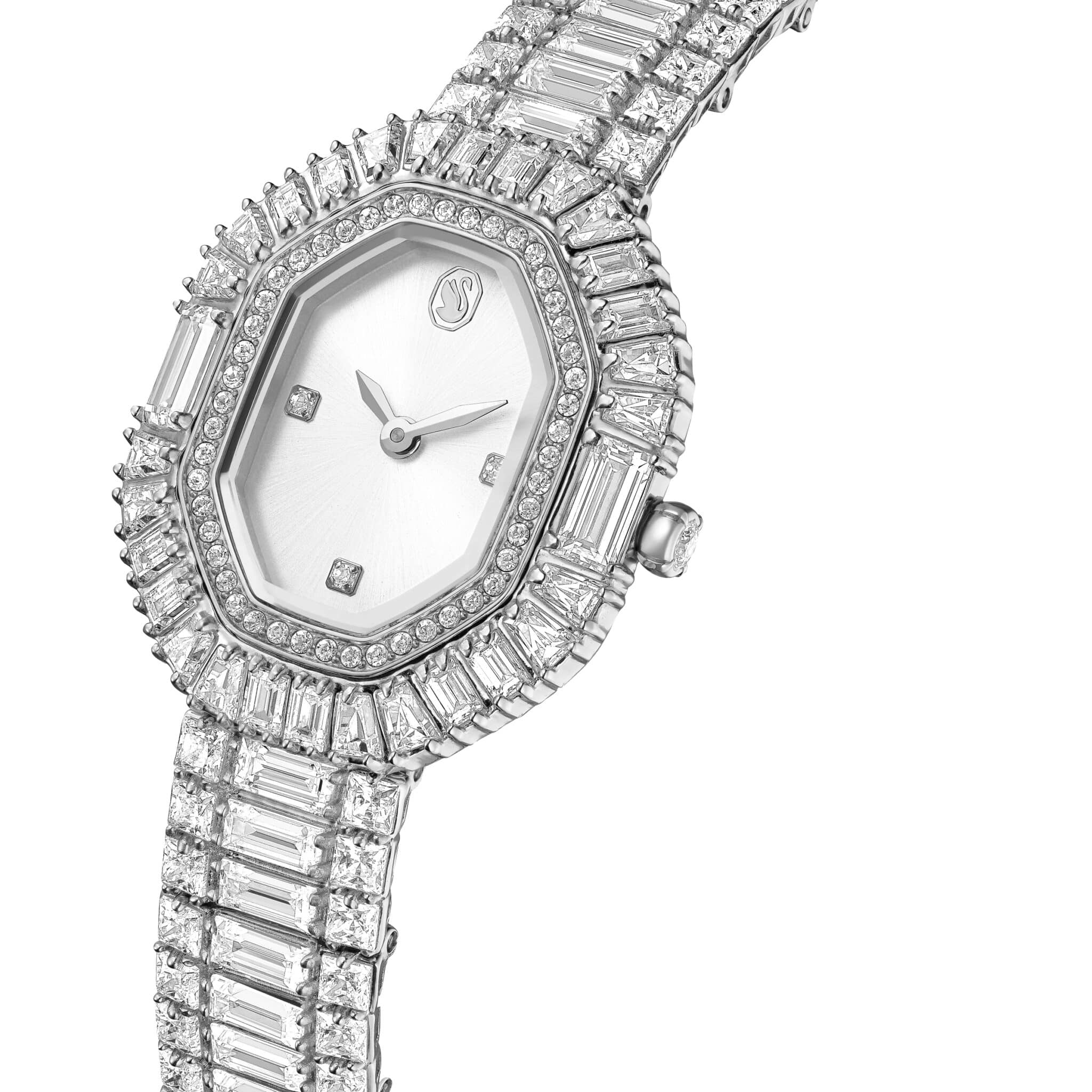 Swarovski Matrix Octagon Watch, Baguette Cut, Metal Bracelet, Silver tone, Stainless steel -Swarovski