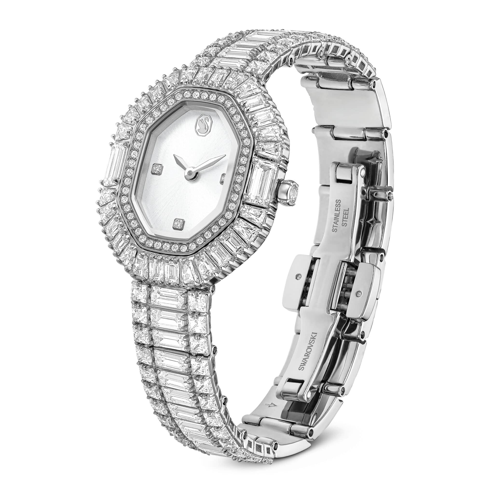Swarovski Matrix Octagon Watch, Baguette Cut, Metal Bracelet, Silver tone, Stainless steel -Swarovski