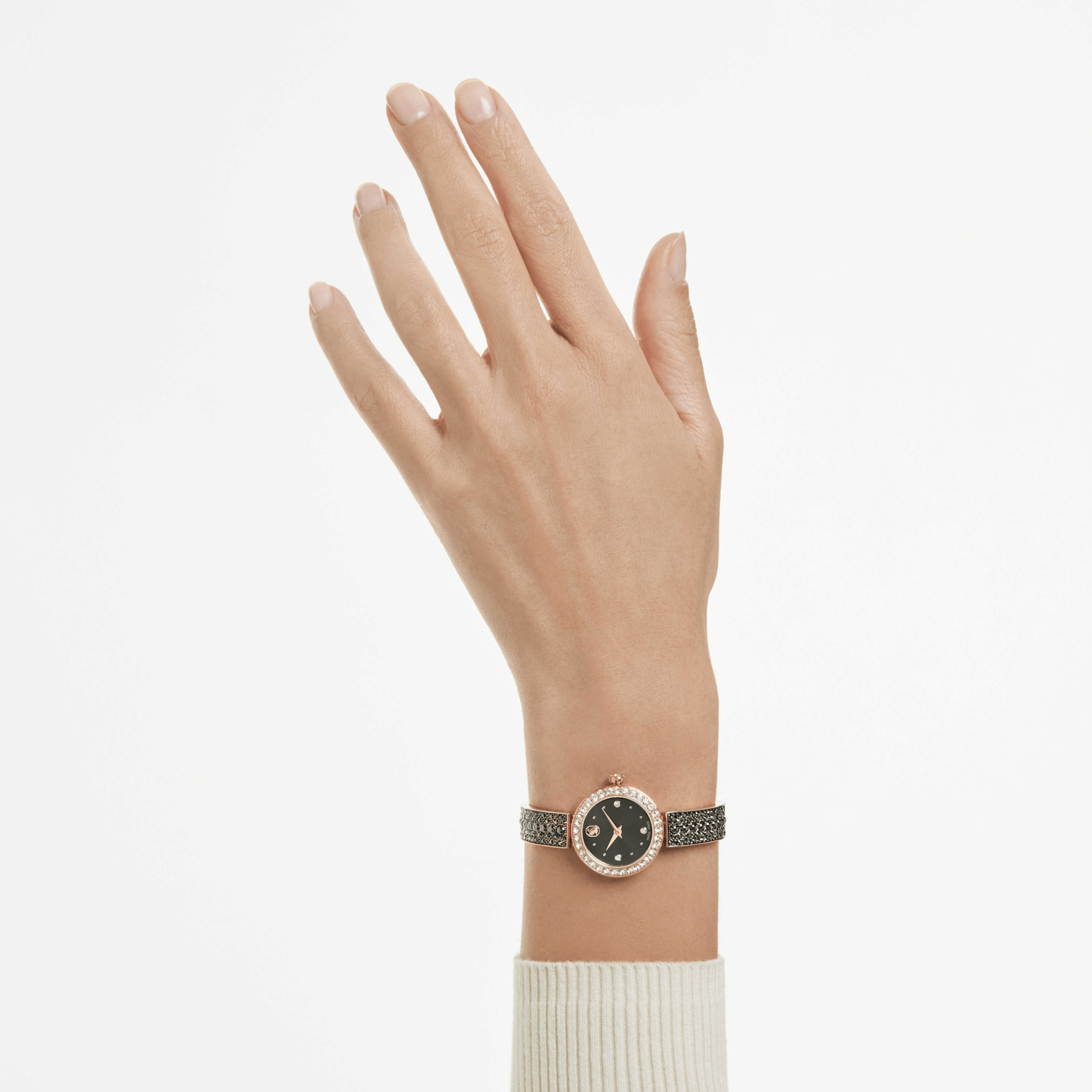 Swarovski Matrix pearl Bangle Watch, Swiss Made, Crystal Bracelet, Black, Rose gold-tone finish -Swarovski