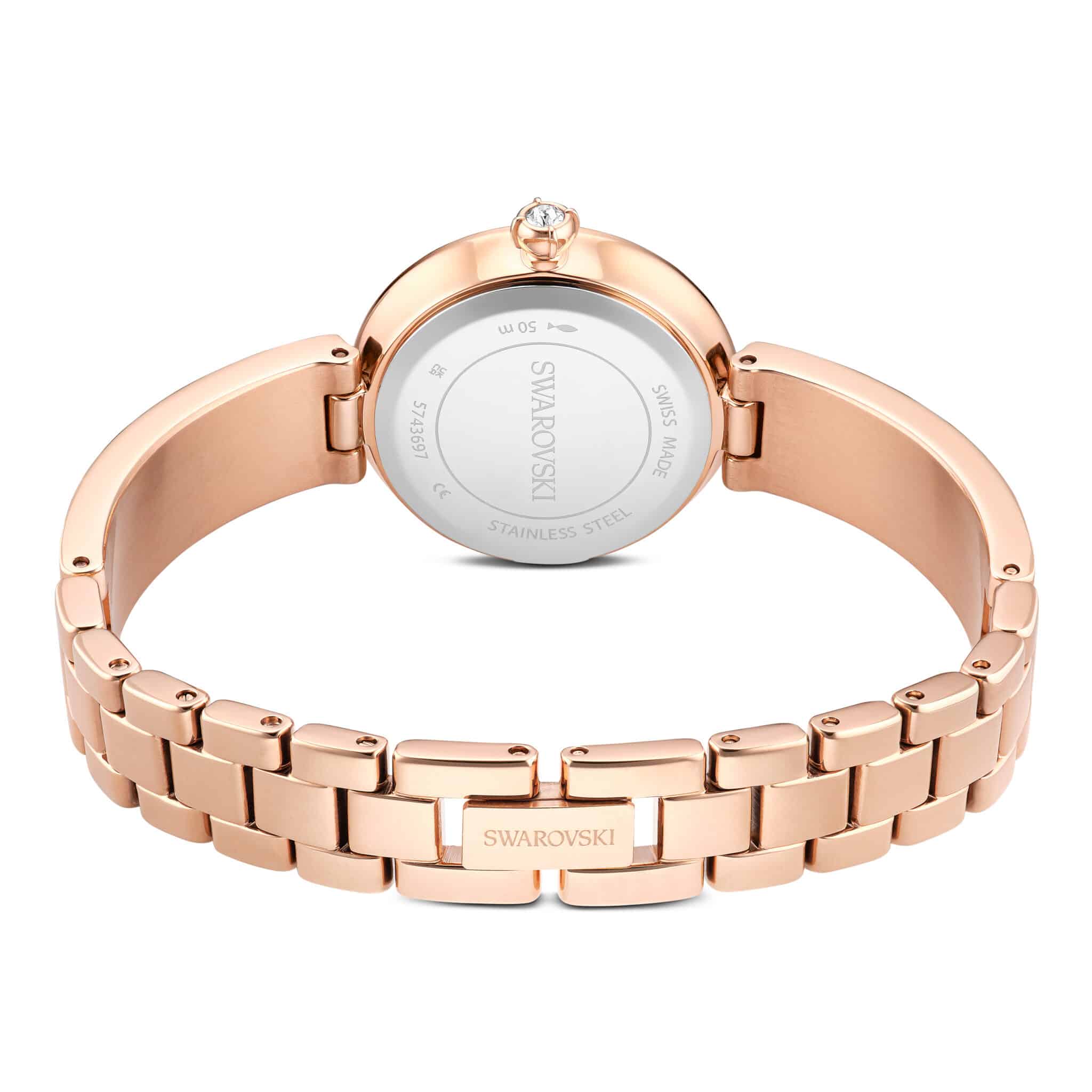 Swarovski Matrix pearl Bangle Watch, Swiss Made, Crystal Bracelet, Black, Rose gold-tone finish -Swarovski