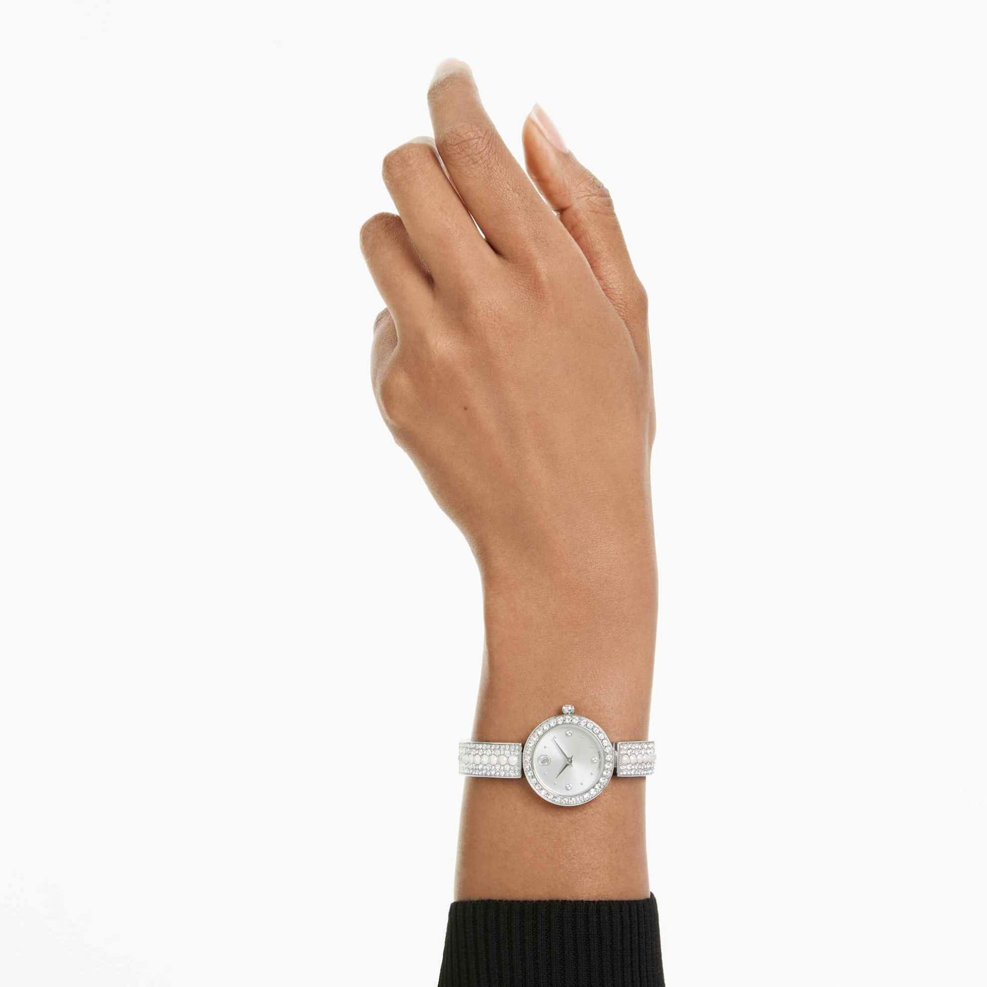 Swarovski Matrix pearl Bangle Watch, Swiss Made, Crystal Bracelet, White, Stainless steel -Swarovski