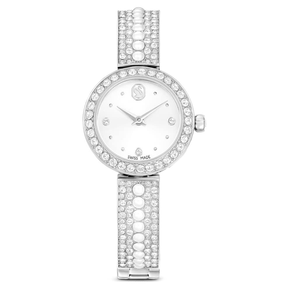Swarovski Matrix pearl Bangle Watch, Swiss Made, Crystal Bracelet, White, Stainless steel -Swarovski