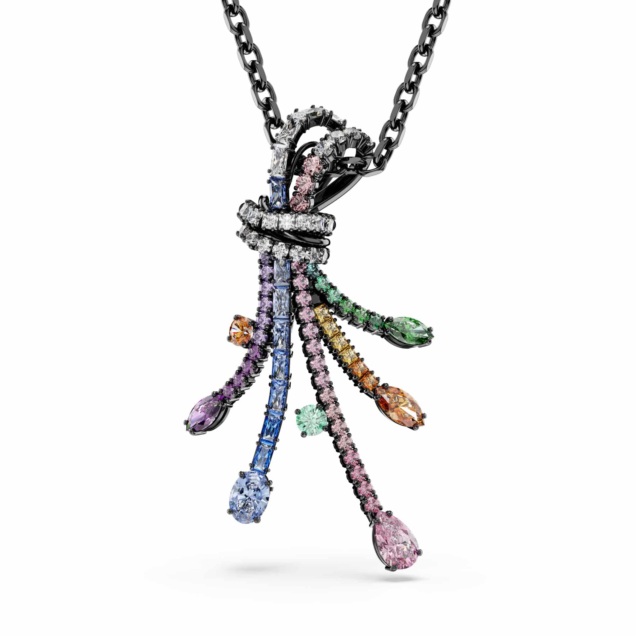Swarovski Matrix Pendant and brooch, Mixed cuts, Bouquet, Multicolored, Ruthenium plated -Swarovski