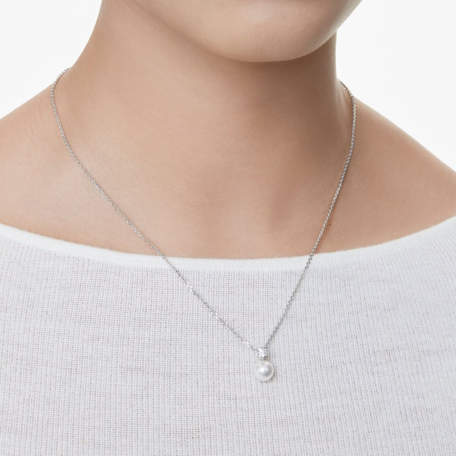 Swarovski Matrix Pendant, Crystal Pearl, Round Cut, White, Rhodium Plated -Swarovski