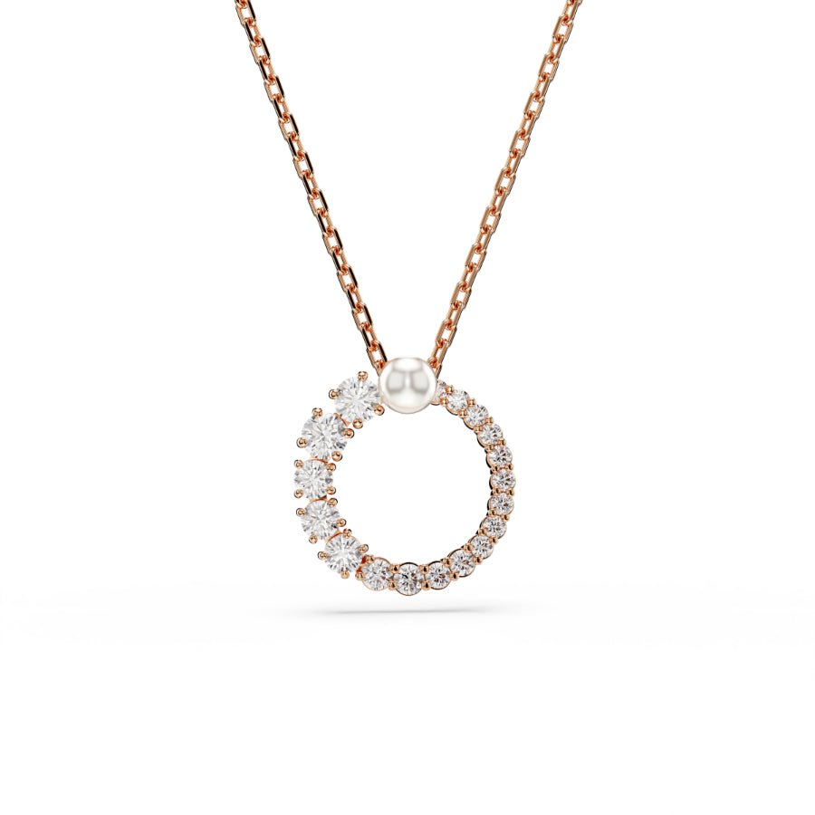 Swarovski Matrix Pendant, Crystal Pearl, Round Cut, White, Rose Gold-Tone Plated -Swarovski