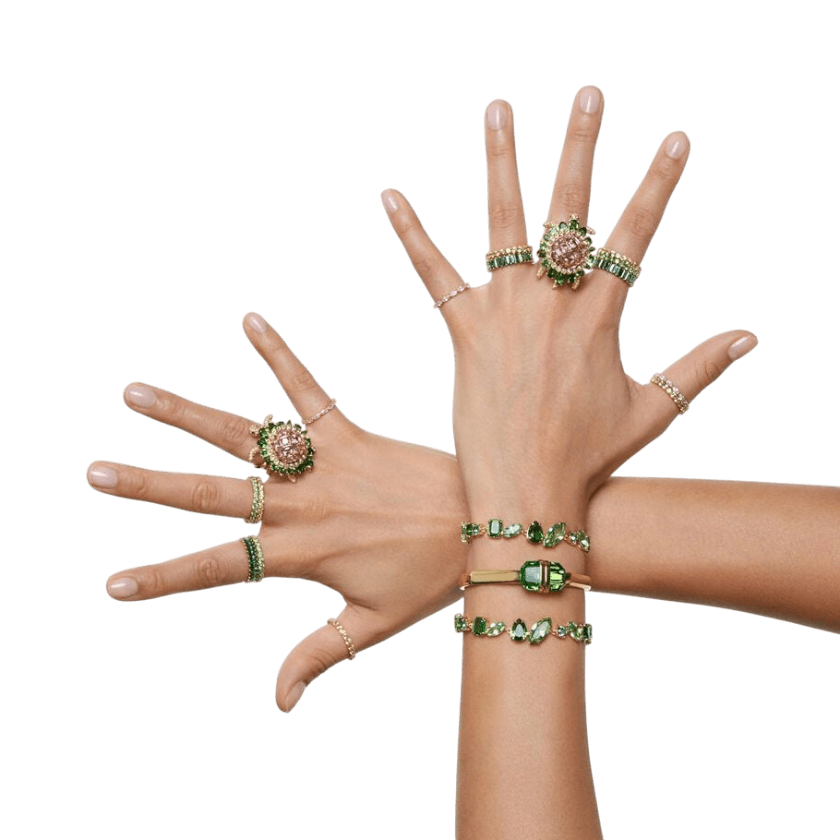 Swarovski Matrix Ring Baguette cut, Green, Gold-tone Plated -Swarovski