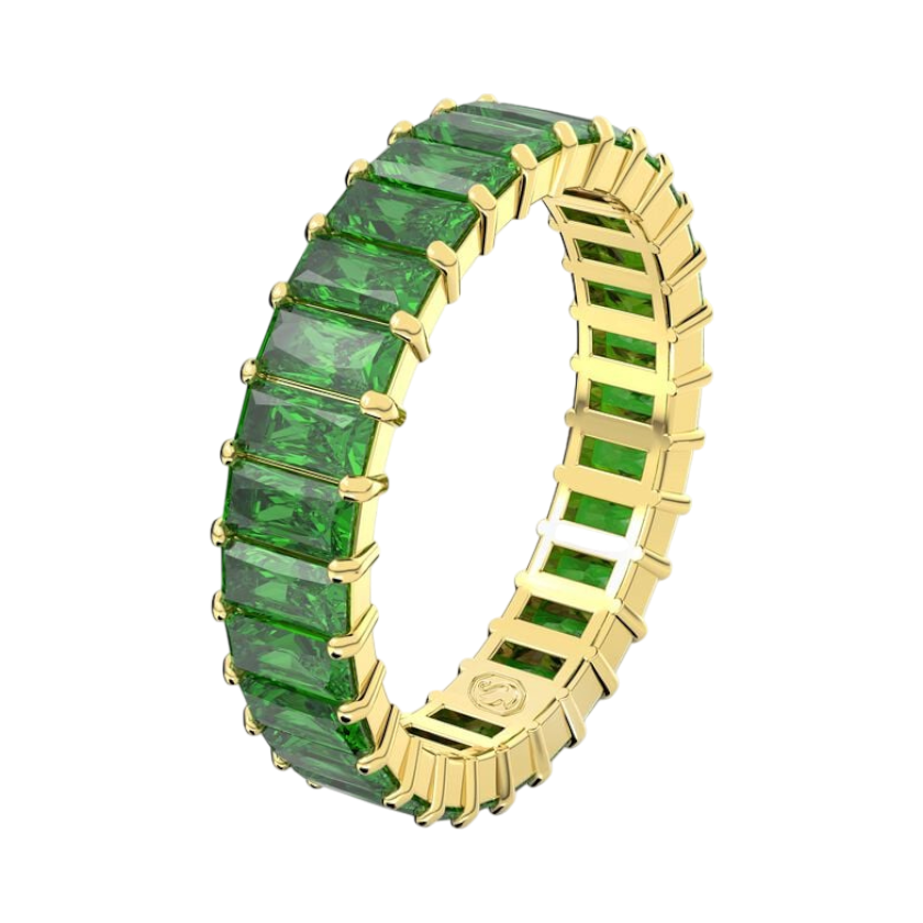 Swarovski Matrix Ring Baguette cut, Green, Gold-tone Plated -Swarovski