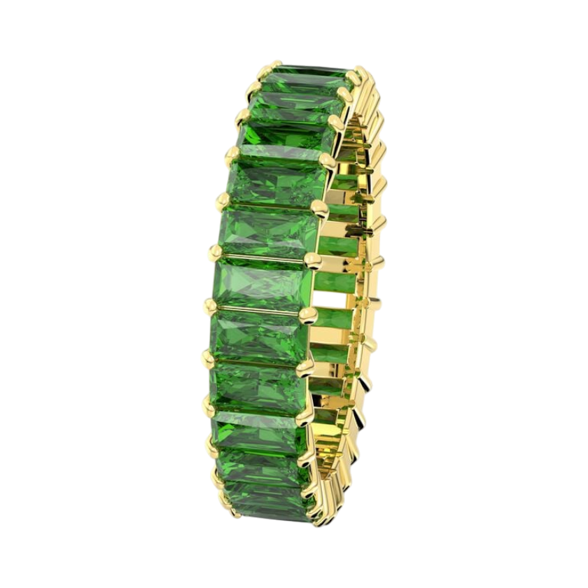 Swarovski Matrix Ring Baguette cut, Green, Gold-tone Plated -Swarovski