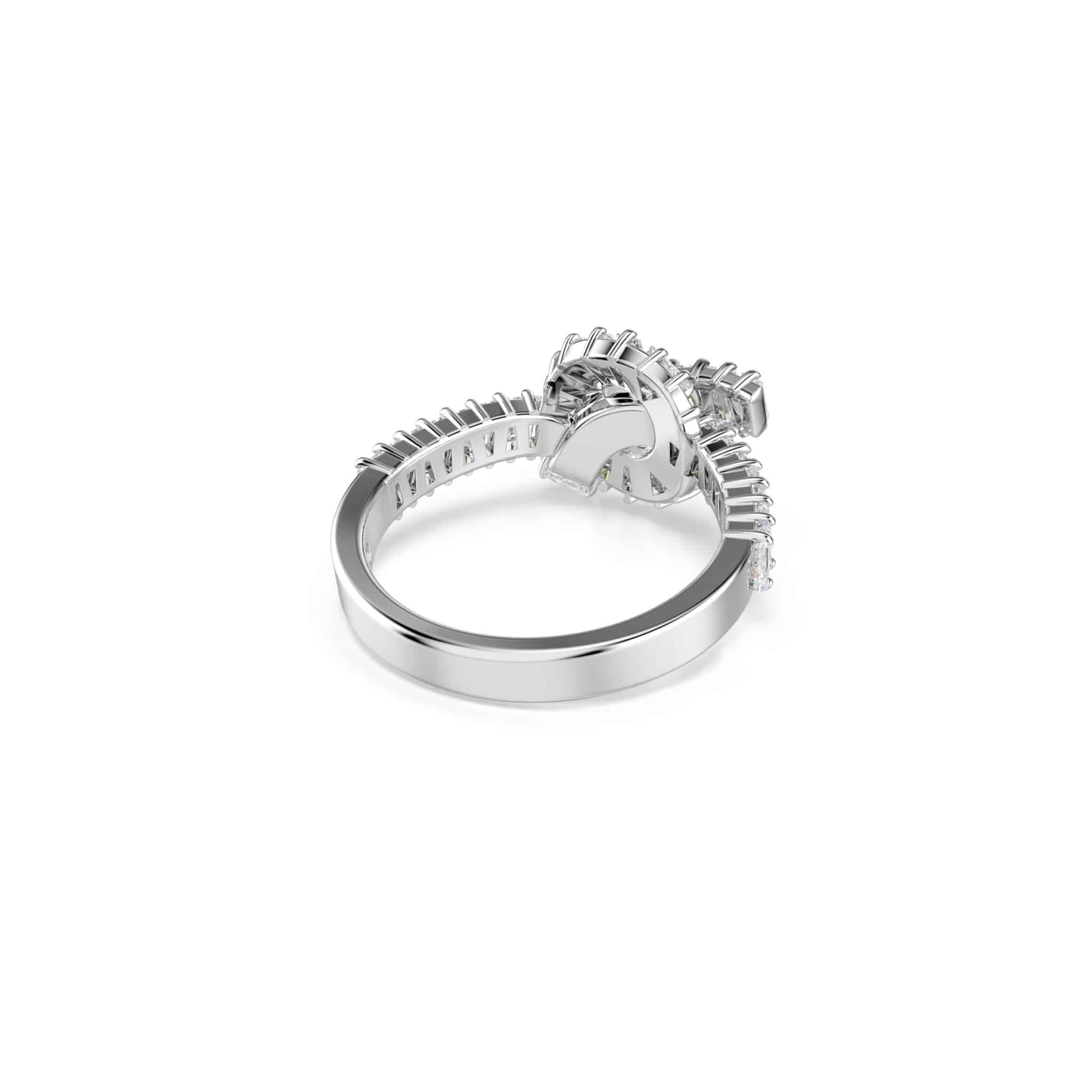 Swarovski Matrix Ring, Baguette Cut, Knot, White, Rhodium Plated -Swarovski