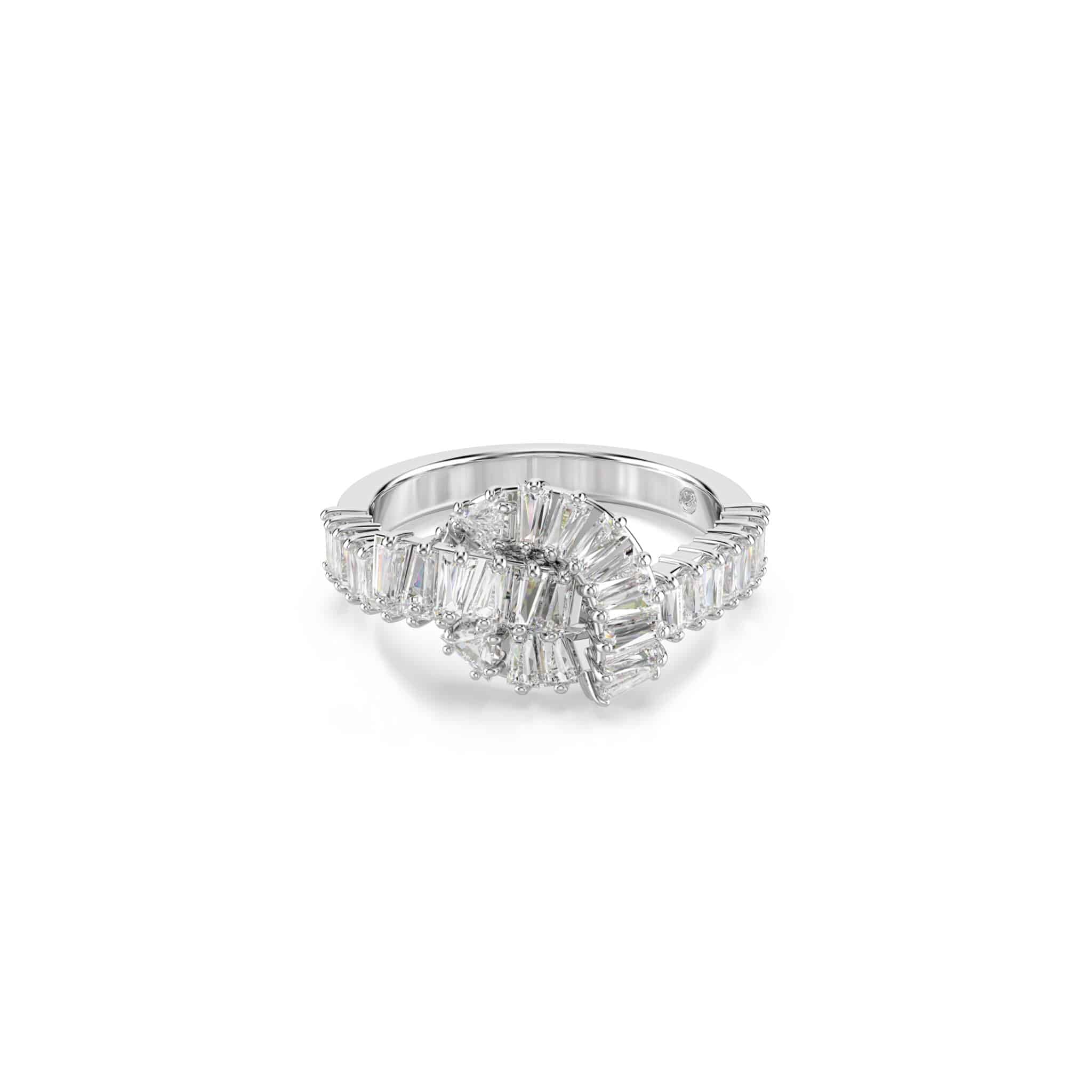 Swarovski Matrix Ring, Baguette Cut, Knot, White, Rhodium Plated -Swarovski