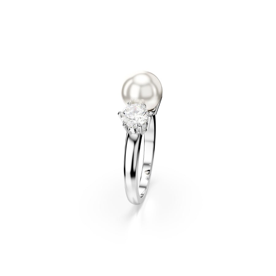 Swarovski Matrix Ring, Crystal Pearl, Round Cut, White, Rhodium Plated -Swarovski