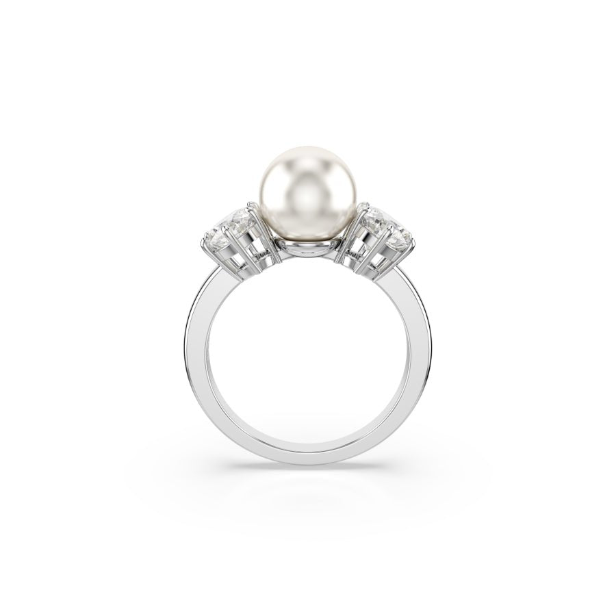 Swarovski Matrix Ring, Crystal Pearl, Round Cut, White, Rhodium Plated -Swarovski