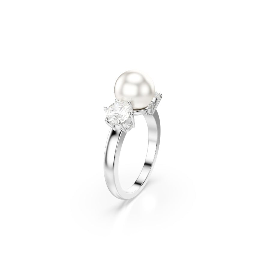Swarovski Matrix Ring, Crystal Pearl, Round Cut, White, Rhodium Plated -Swarovski