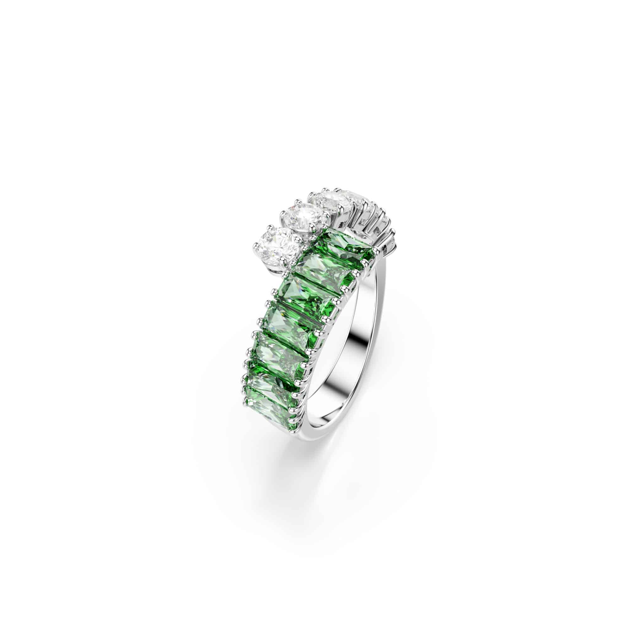 Swarovski Matrix Ring, Mixed Cuts, Green, Rhodium Plated -Swarovski