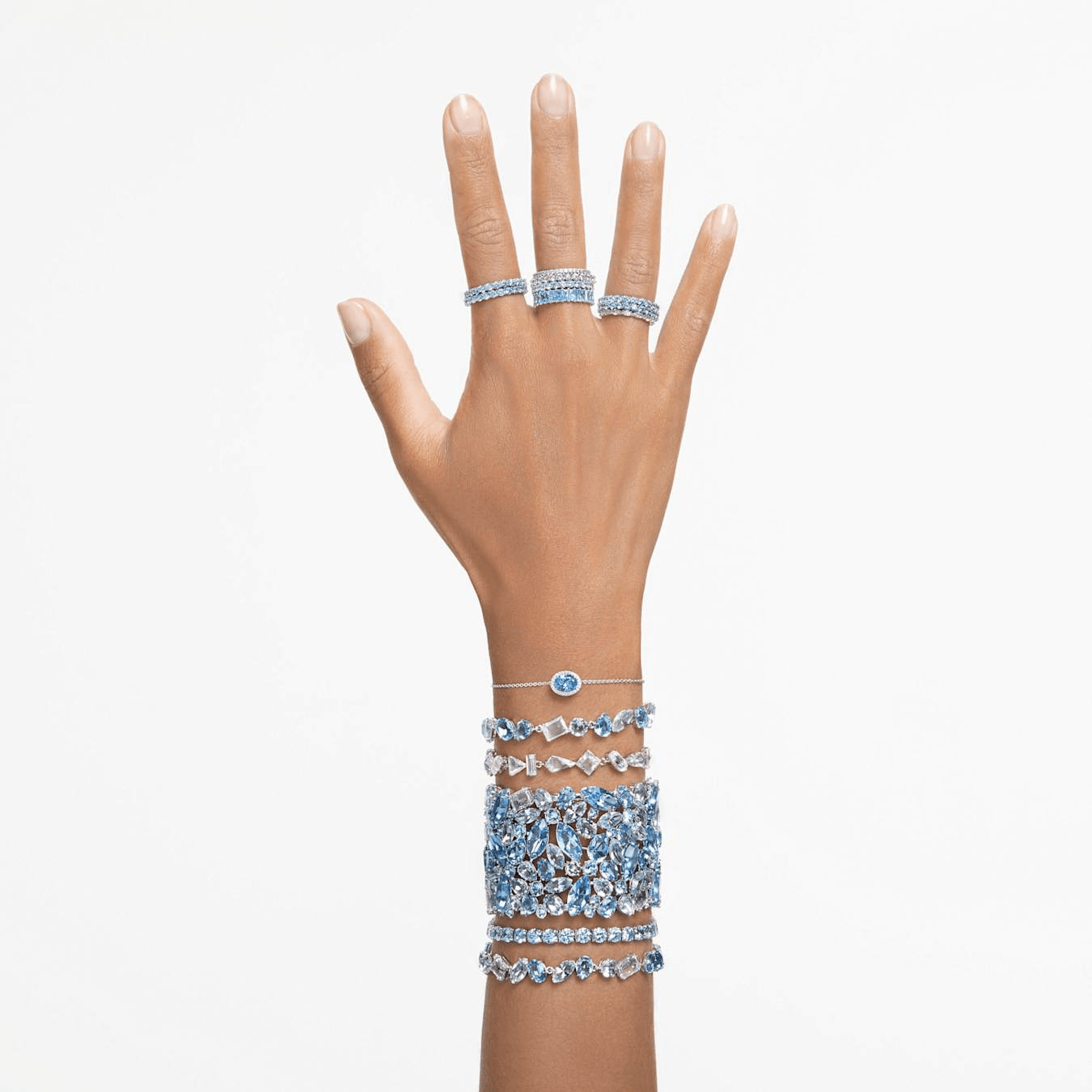 Swarovski Matrix Ring Round Cut, Blue, Rhodium Plated -Swarovski