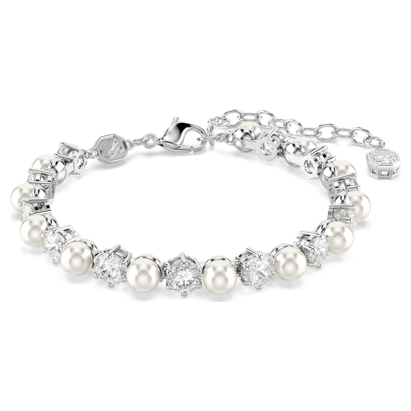 Swarovski Matrix set, Crystal pearl, Round cut, White, Rhodium plated -Swarovski