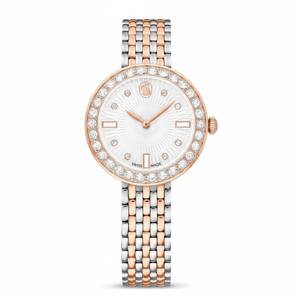 Swarovski Matrix Tennis 7-link watch Swiss Made, Metal Bracelet, Rose Gold tone, Mixed metal finish -Swarovski
