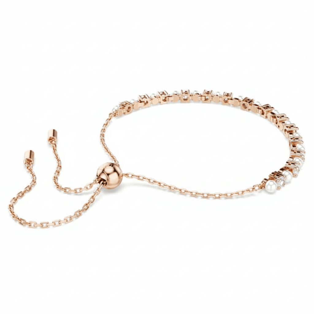 Swarovski Matrix Tennis bracelet Crystal pearl, Round cuts, White, Rose gold-tone plated -Swarovski