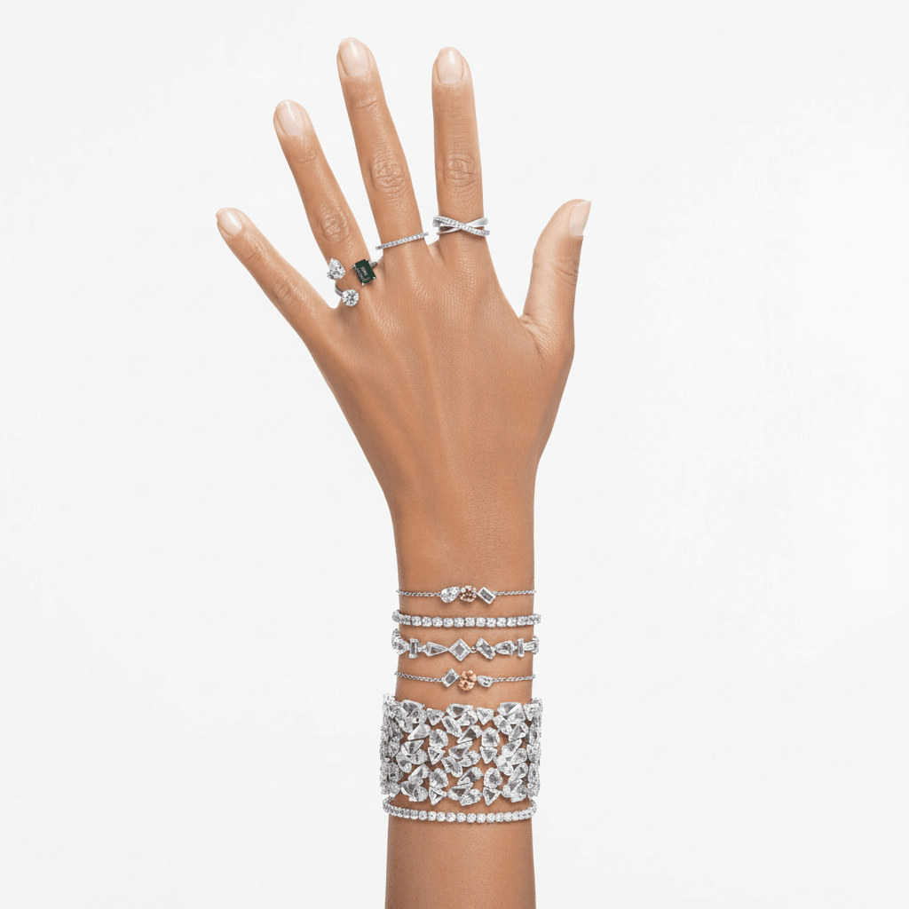 Swarovski Matrix Tennis Bracelet Round Cut, White, Rhodium plated -Swarovski