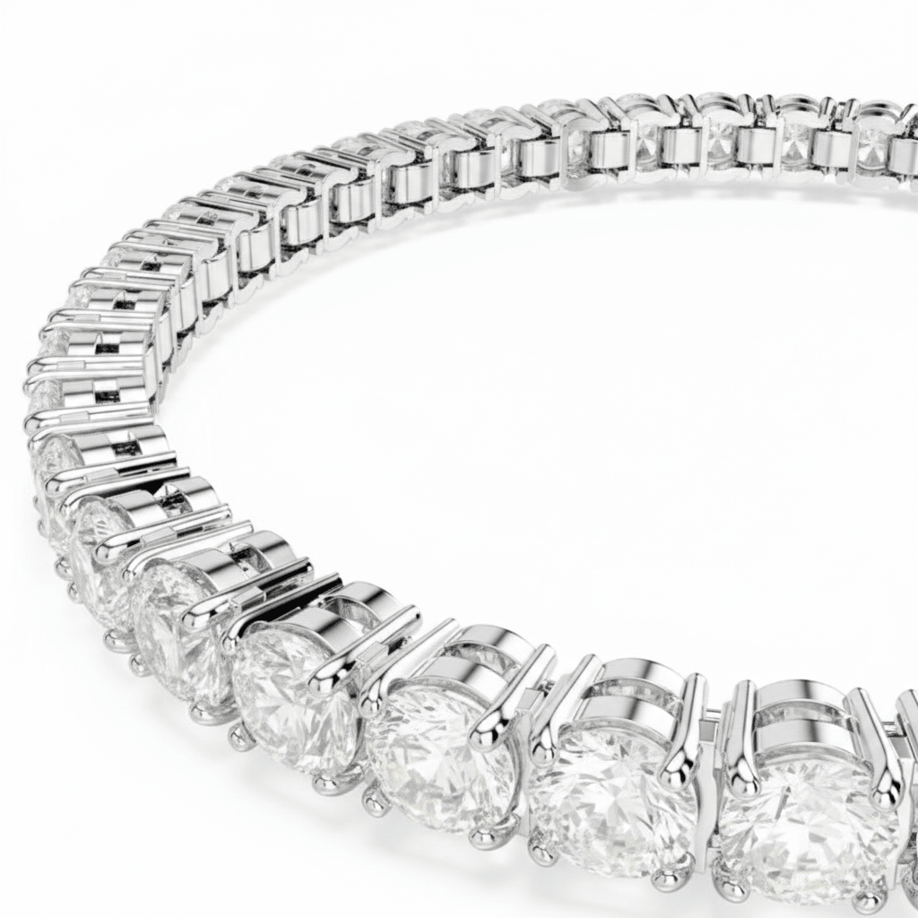 Swarovski Matrix Tennis Bracelet Round Cut, White, Rhodium plated -Swarovski