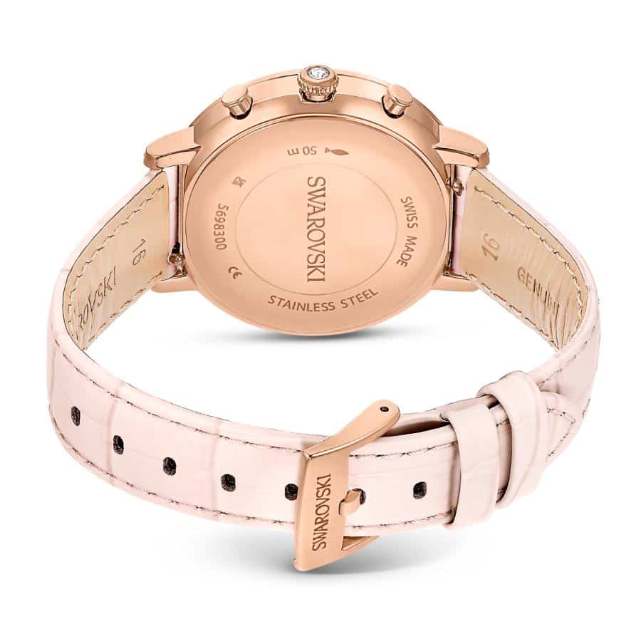 Swarovski Matrix Tennis Chrono Watch, Swiss Made, Leather Strap, Pink, Rose gold-tone Finish -Swarovski