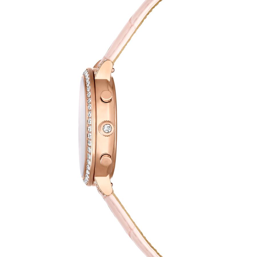Swarovski Matrix Tennis Chrono Watch, Swiss Made, Leather Strap, Pink, Rose gold-tone Finish -Swarovski