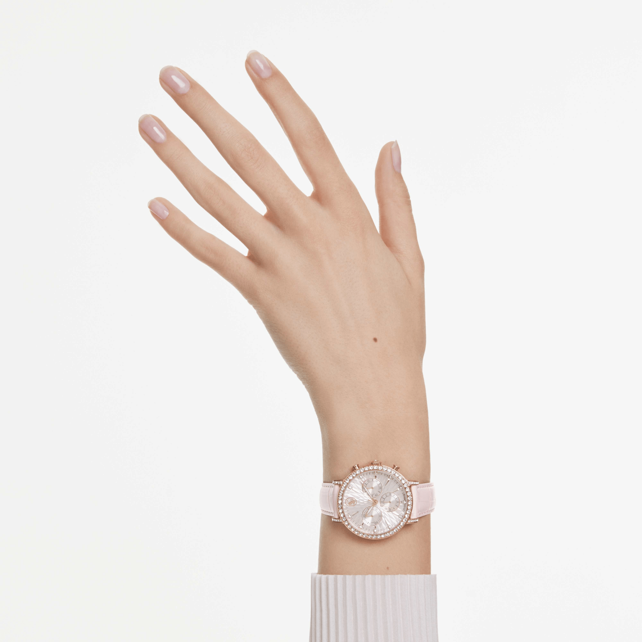 Swarovski Matrix Tennis Chrono Watch, Swiss Made, Leather Strap, Pink, Rose gold-tone Finish -Swarovski