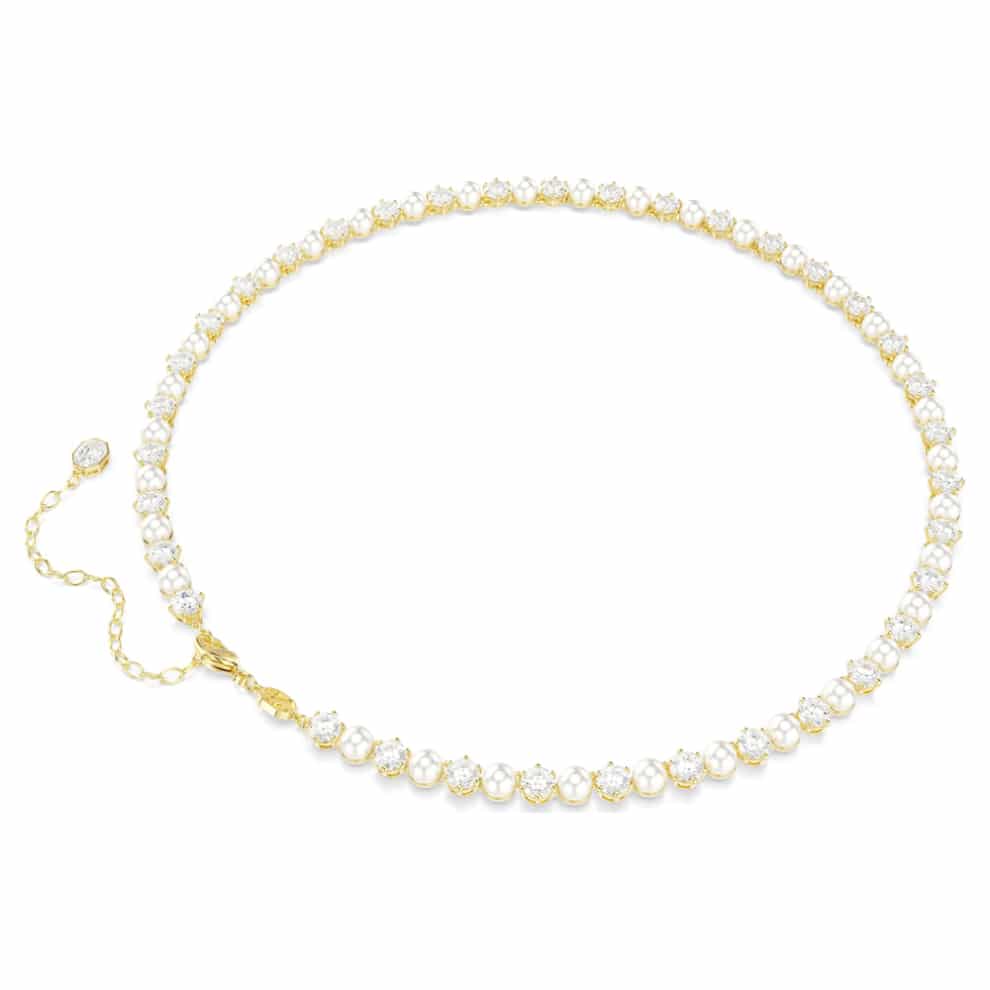 Swarovski Matrix Tennis Necklace, Crystal pearl, Round cut, White, Gold-tone plated -Swarovski