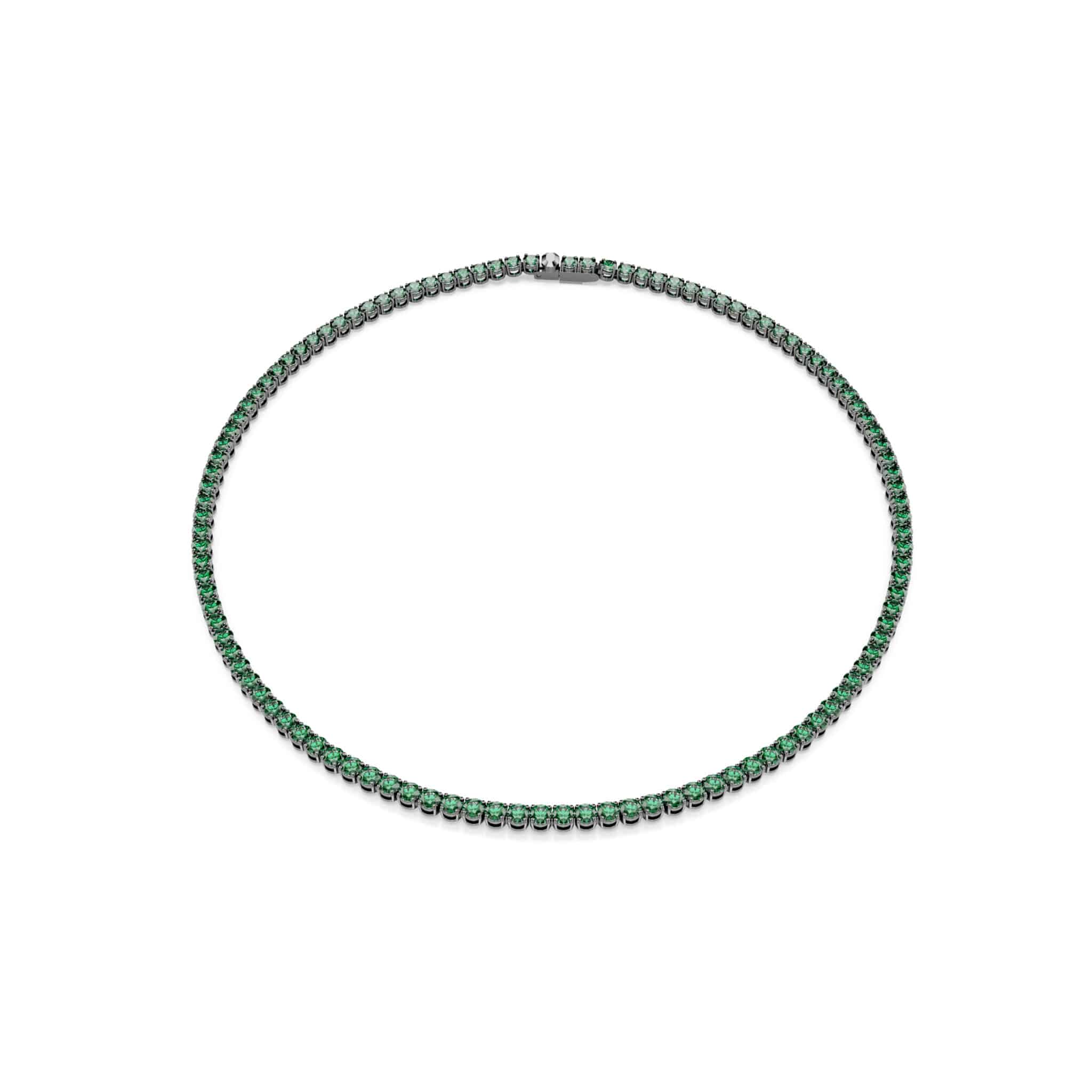 Swarovski Matrix Tennis Necklace, Round cut, Green, Ruthenium plated -Swarovski