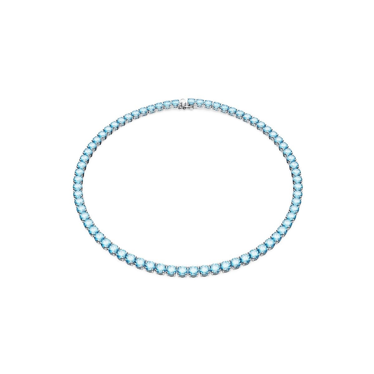 Swarovski Matrix Tennis Necklace Round Cut, Medium, Blue, Rhodium Plated -Swarovski