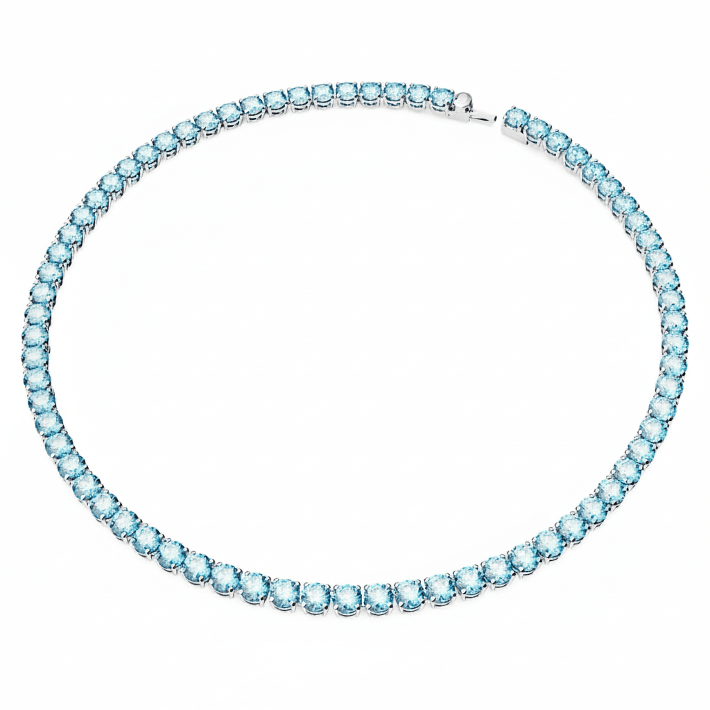 Swarovski Matrix Tennis Necklace Round Cut, Medium, Blue, Rhodium Plated -Swarovski