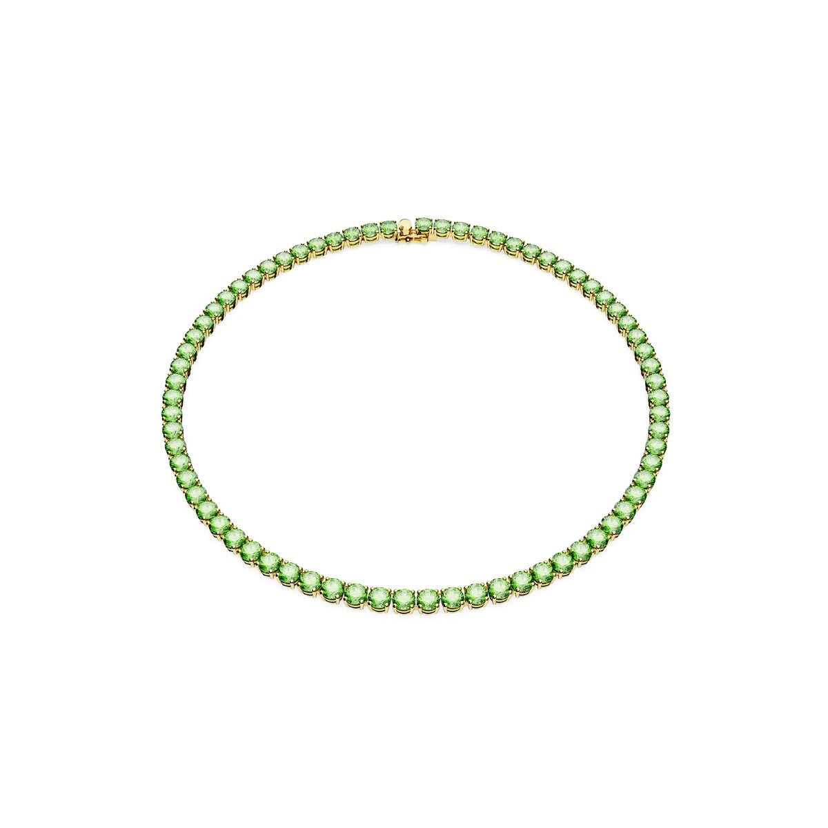 Swarovski Matrix Tennis Necklace Round Cut, Medium, Green, Gold-tone Plated -Swarovski