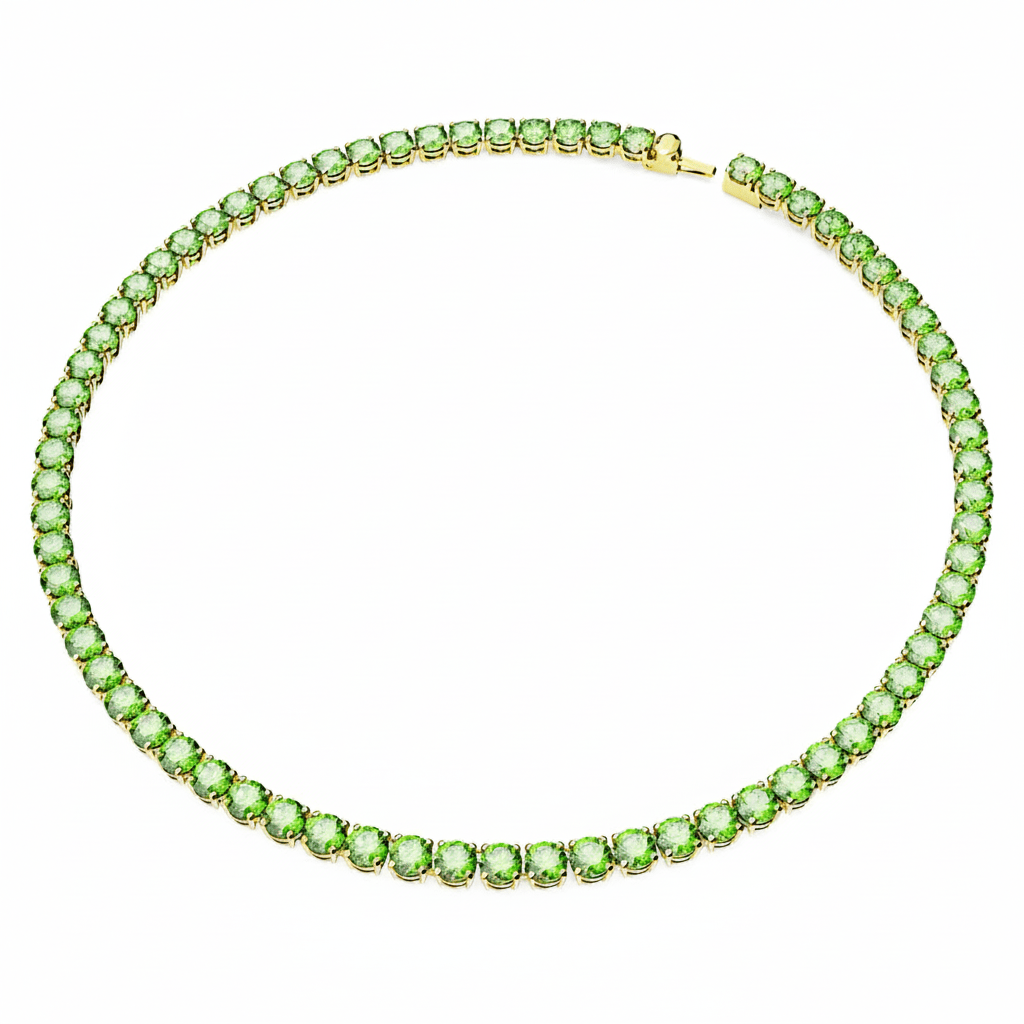 Swarovski Matrix Tennis Necklace Round Cut, Medium, Green, Gold-tone Plated -Swarovski