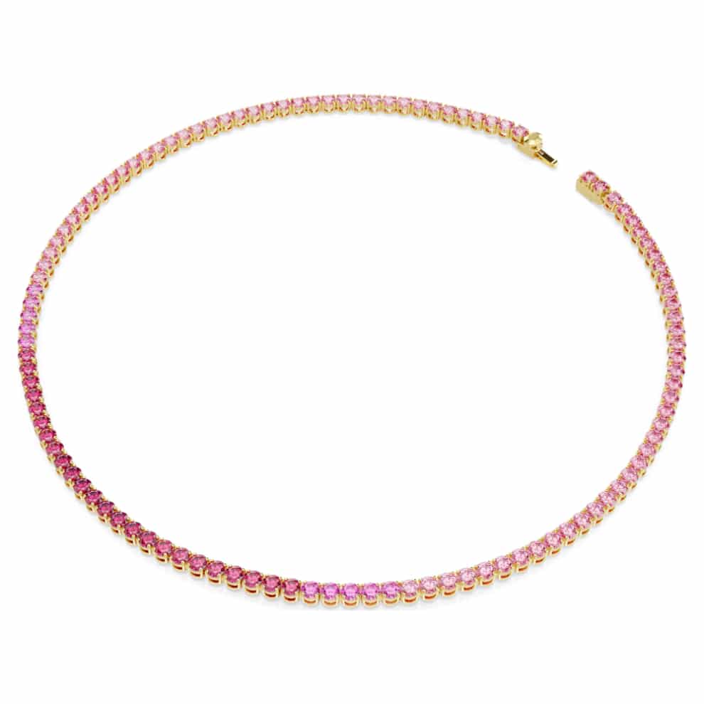 Swarovski Matrix Tennis Necklace, Round cut, Pink, Gold-tone plated -Swarovski