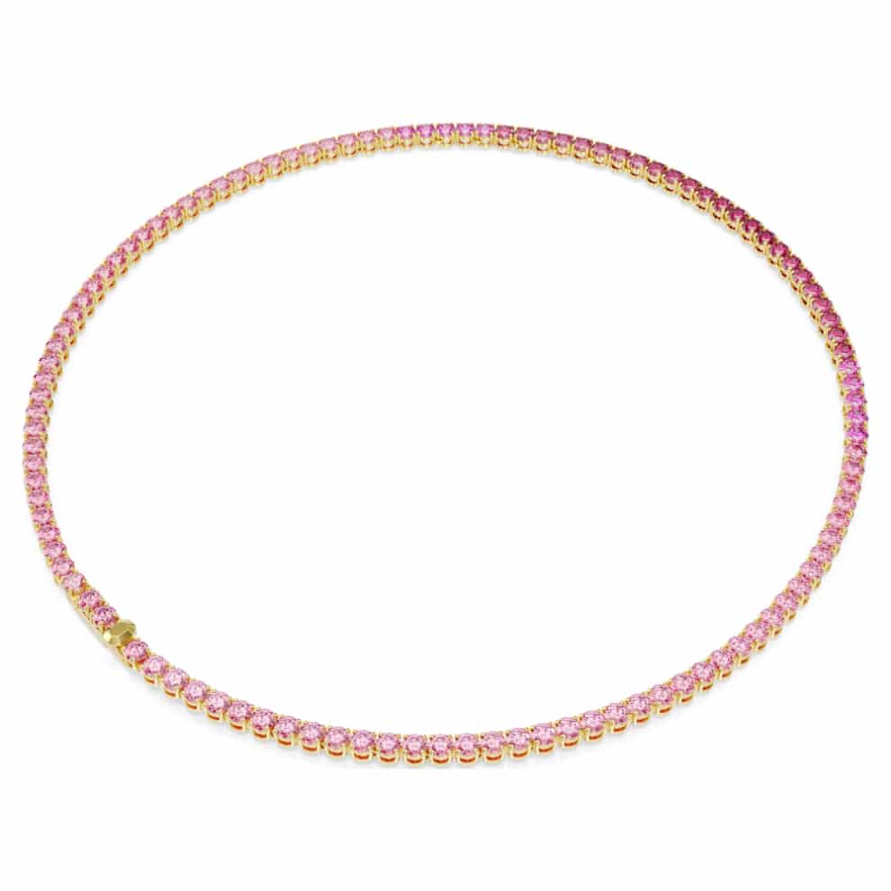 Swarovski Matrix Tennis Necklace, Round cut, Pink, Gold-tone plated -Swarovski