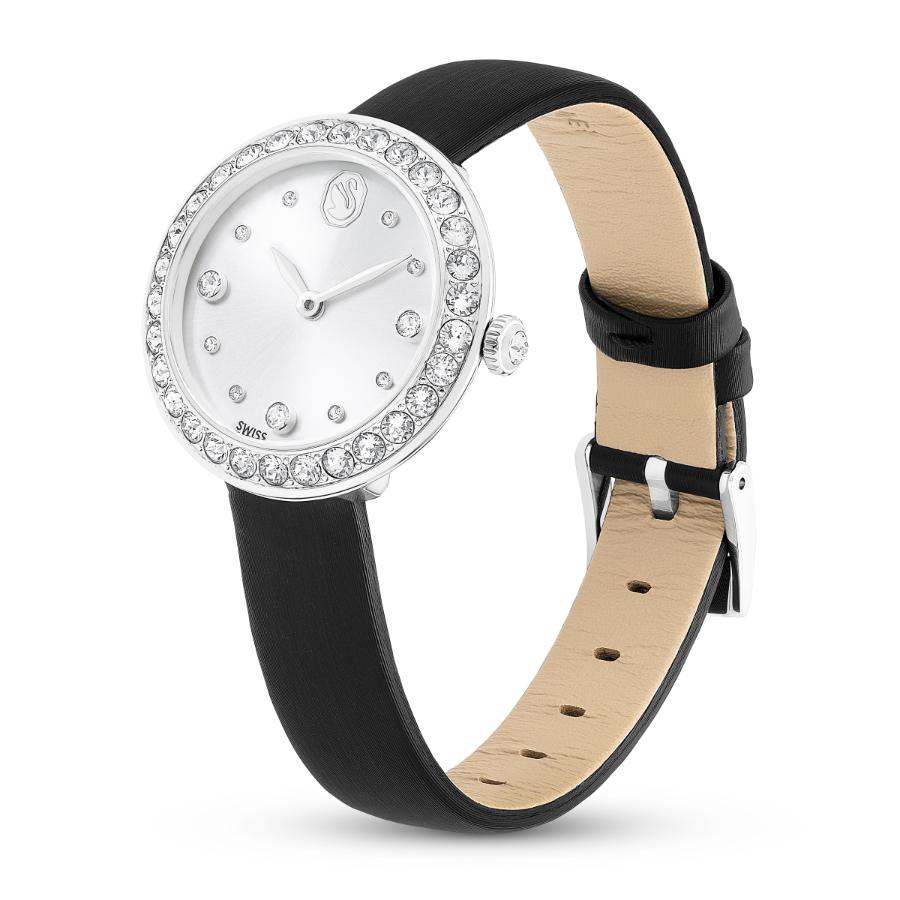 Swarovski Matrix Tennis Watch, Swiss Made, Leather Strap, Black, Stainless Steel -Swarovski