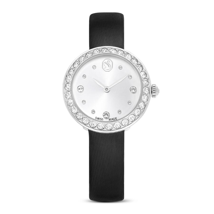 Swarovski Matrix Tennis Watch, Swiss Made, Leather Strap, Black, Stainless Steel -Swarovski