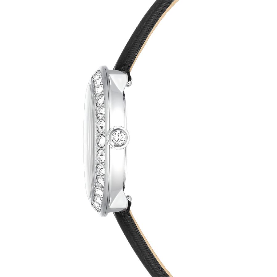 Swarovski Matrix Tennis Watch, Swiss Made, Leather Strap, Black, Stainless Steel -Swarovski