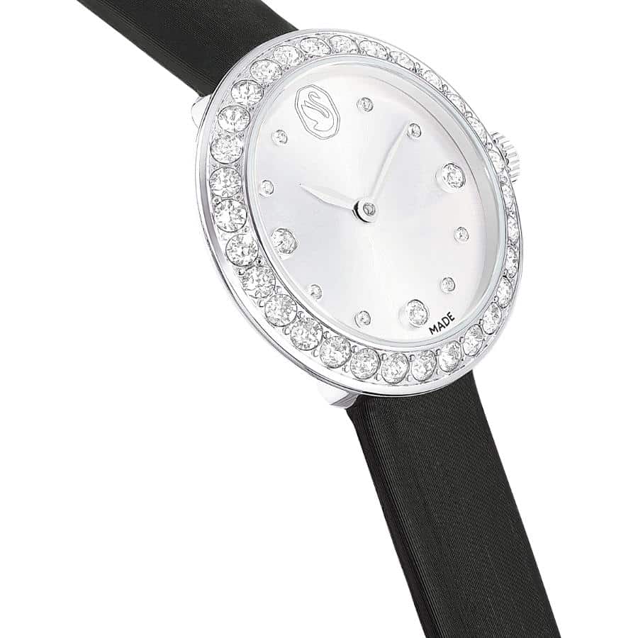 Swarovski Matrix Tennis Watch, Swiss Made, Leather Strap, Black, Stainless Steel -Swarovski