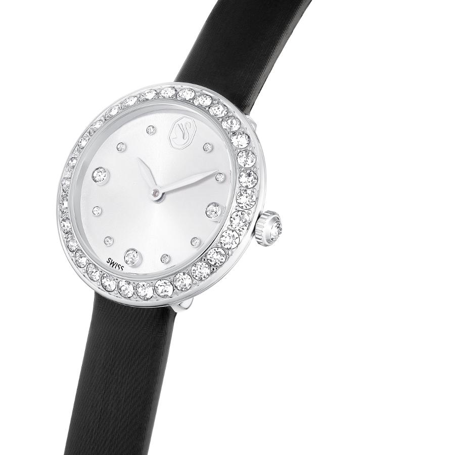 Swarovski Matrix Tennis Watch, Swiss Made, Leather Strap, Black, Stainless Steel -Swarovski