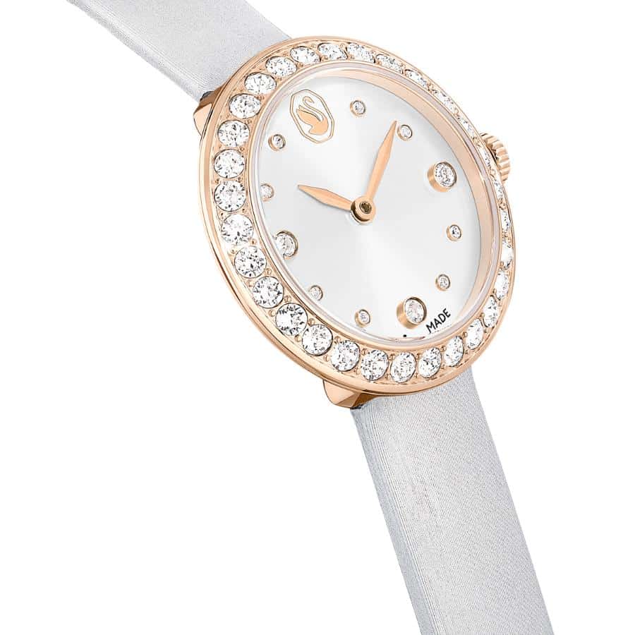 Swarovski Matrix Tennis Watch, Swiss Made, Leather Strap, Gray, Rose gold-tone Finish -Swarovski