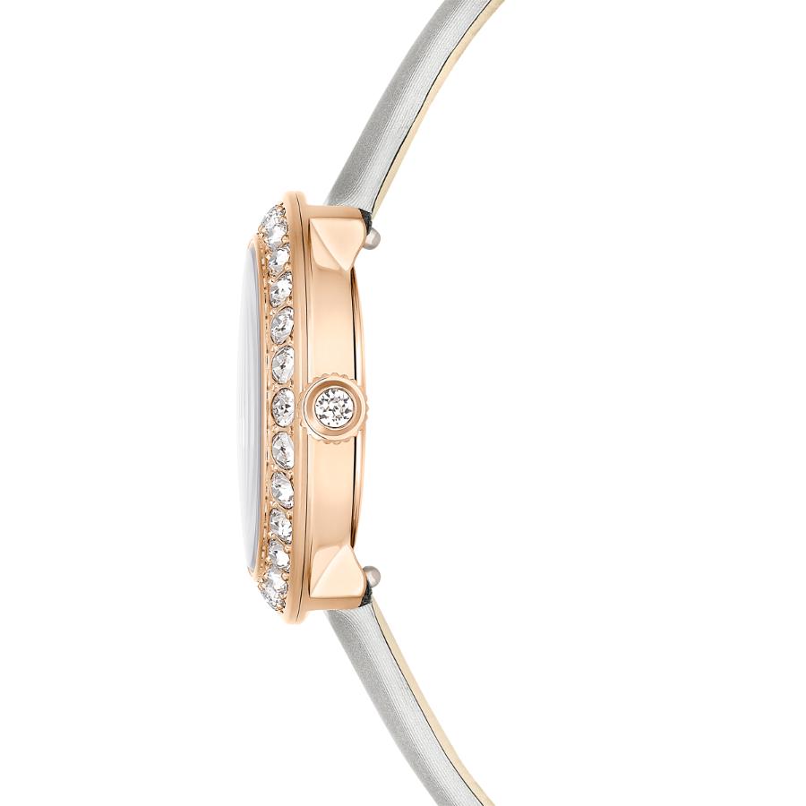 Swarovski Matrix Tennis Watch, Swiss Made, Leather Strap, Gray, Rose gold-tone Finish -Swarovski
